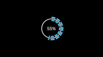tarta gráfico 0 0 a 55 porcentaje infografia cargando circulo anillo o transferir, descargar animación con alfa canal. video