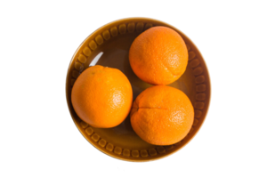 Brown bowl with oranges isolated on a transparent background png