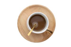 Wooden plate and cup with coffee isolated on a transparent background png