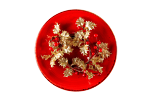 Red plate with christmas decor isolated on a transparent background png