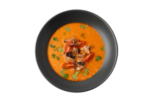 Tomato soup with mushrooms isolated on a transparent background png