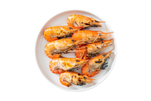 White plate with prawns isolated on a transparent background png