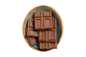 Blue bowl with chocolate bars isolated on a transparent background png