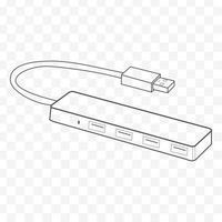 Sleek 4-Port USB Outline Vector Illustration, Minimalist Design for Universal Connectivity