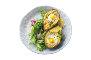 Avocados with eggs and salad isolated on a transparent background png