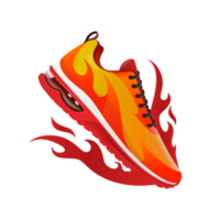 running shoes illustration with fire shape yellow and red  isolated on transparan background png