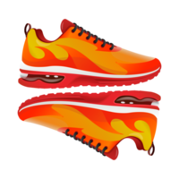 in esecuzione scarpe illustrazione con fuoco forma giallo e rosso isolato su trasparente sfondo png