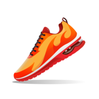 running shoes illustration with fire shape yellow and red  isolated on transparan background png