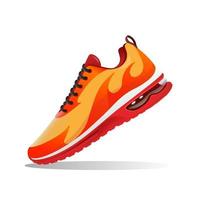 running shoes vector illustration with fire shape yellow and red  isolated on white background