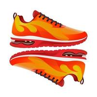 running shoes vector illustration with fire shape yellow and red  isolated on white background