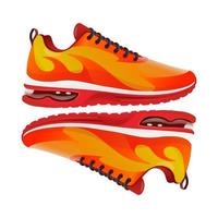 running shoes vector illustration with fire shape yellow and red  isolated on white background