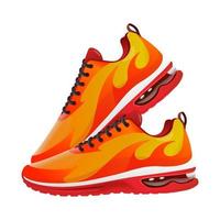 running shoes vector illustration with fire shape yellow and red  isolated on white background