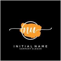 Initial NU feminine logo collections template. handwriting logo of initial signature, wedding, fashion, jewerly, boutique, floral and botanical with creative template for any company or business. vector