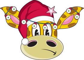 dibujos animados Papa Noel claus Navidad jirafa y adornos vector