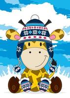 Cute Cartoon Giraffe in Wooly Hat and Mittens vector