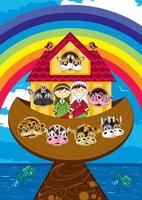 Noah and the Ark with Animals Two by Two - Biblical Illustration vector