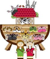 Noah and the Ark with Animals Two by Two Biblical Illustration vector