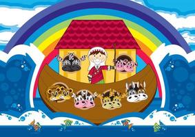 Noah and the Ark with Animals Two by Two - Biblical Illustration vector