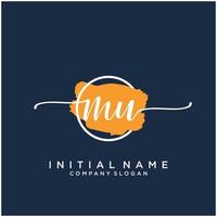 Initial MU feminine logo collections template. handwriting logo of initial signature, wedding, fashion, jewerly, boutique, floral and botanical with creative template for any company or business. vector