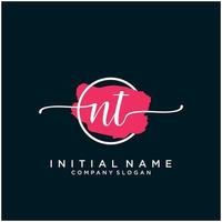 Initial NT feminine logo collections template. handwriting logo of initial signature, wedding, fashion, jewerly, boutique, floral and botanical with creative template for any company or business. vector