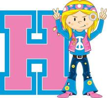 h es para hippie alfabeto aprendizaje ilustración vector