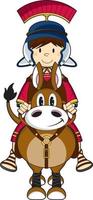 Cute Cartoon Roman Soldier on Horse History Illustration vector