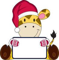 Cartoon Santa Claus Christmas Giraffe Character with Sign vector