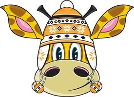linda dibujos animados jirafa personaje en lanoso sombrero vector