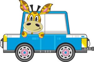 Cute Cartoon Giraffe Character in Car vector