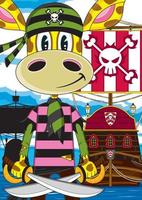 Cute Cartoon Swashbuckling Giraffe Pirate and Ship vector