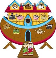 Noah and the Ark with Animals Two by Two - Biblical Illustration vector