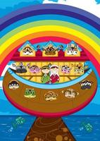 Noah and the Ark with Animals Two by Two - Biblical Illustration vector