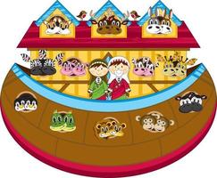 Noah and the Ark with Animals Two by Two - Biblical Illustration vector