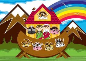 Noah and the Ark with Animals Two by Two - Biblical Illustration vector