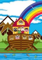 Noah and the Ark with Animals Two by Two - Biblical Illustration vector