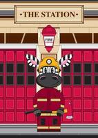 Cartoon UK Zebra Fireman Character with Axe at Fire Station vector