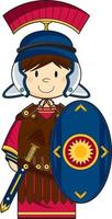 Cute Cartoon Roman Soldier with Sword and Shield History Illustration vector