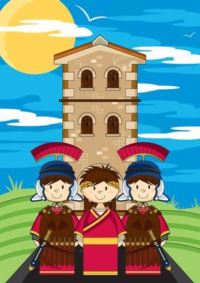 Cute Cartoon Roman Soldiers and Emperor Julius Caesar History Illustration