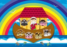 Noah and the Ark with Animals Two by Two - Biblical Illustration vector