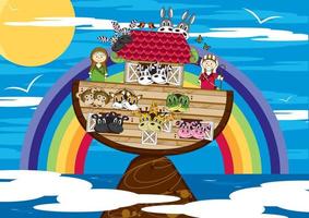 Noah and the Ark with Animals Two by Two - Biblical Illustration vector