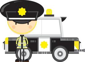 Cute Cartoon Policeman and Police Car vector