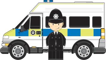 Cartoon Classic British Policeman and Police Van vector