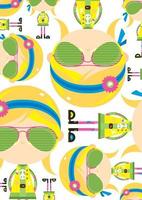 Cartoon Sixties Hippie Girl in Sunglasses Pattern vector