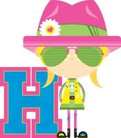 H is for Hippie Alphabet Learning Illustration vector