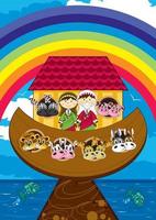 Noah and the Ark with Animals Two by Two - Biblical Illustration vector