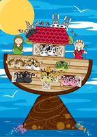 Noah and the Ark with Animals Two by Two - Biblical Illustration vector