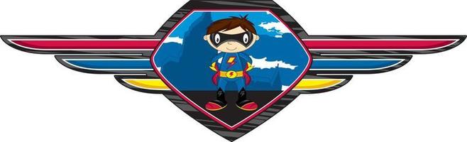 Cartoon Heroic Masked Superhero in Shield vector