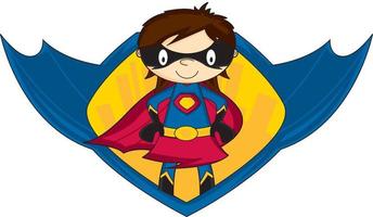 Cartoon Heroic Masked Superhero Girl in Shield vector