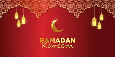 Ramadán kareem antecedentes con Arábica caligrafía, linterna y Luna vector