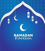 Ramadan Kareem banner design with blue and white color vector
